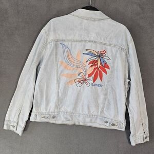 Levis Ex Boyfriend Embroidered Floral Trucker Jacket Light Wash Denim Size XL
